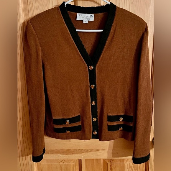 St. John Collection by Marie Gray Brown Black Cardigan Church Old Money SM Gift - Picture 6 of 17